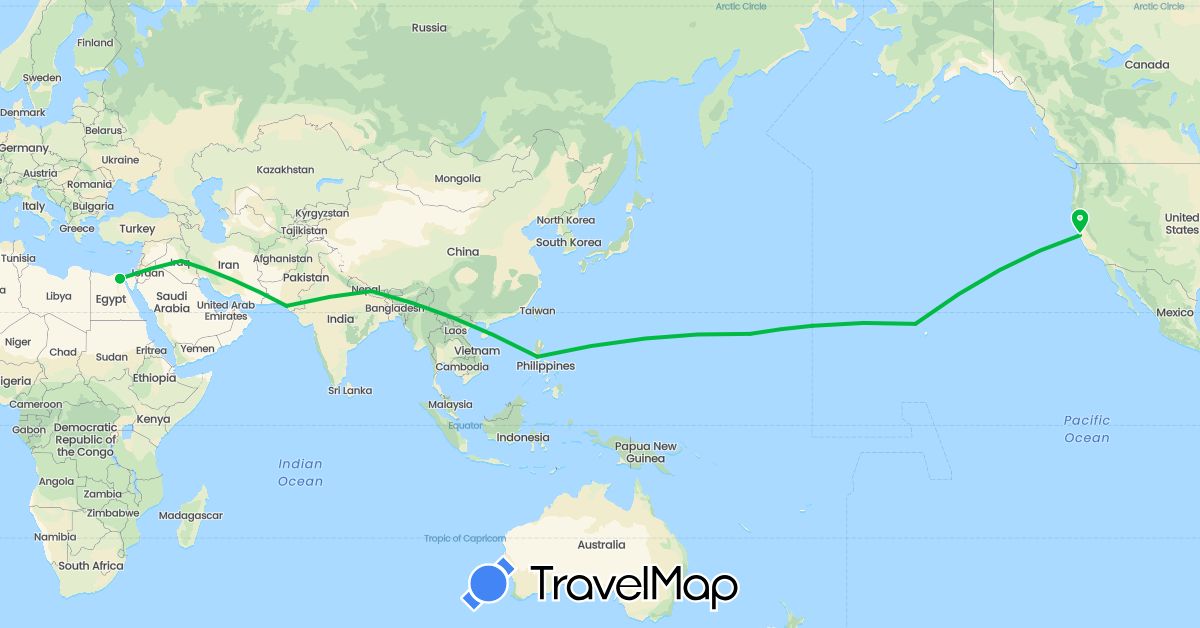 TravelMap itinerary: driving, bus in Egypt, Iraq, Nepal, Philippines, Pakistan, United States (Africa, Asia, North America)